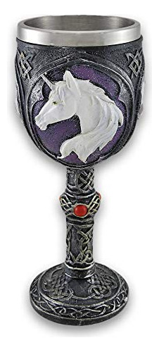 Pewter Look Celtic Knot Unicorn Head Wine Goblet