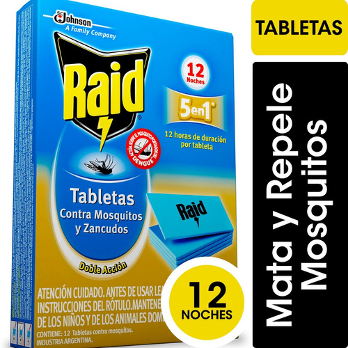 Raid Tabletas Mosquitos Doble Accion X12 Unidades - 4 Cajas