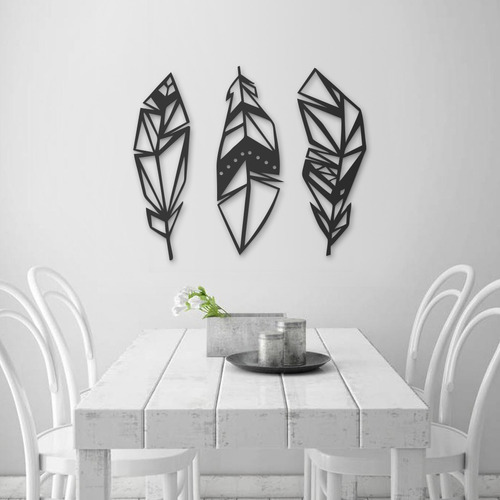 Imagen 2 de 7 de Cuadro Decorativo En Madera Calada 3 Plumas Mural