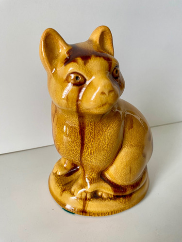 Gato Egipcio De Cerámica Réplica Del Metropolitan Museum Art Amarillo (Usado)
