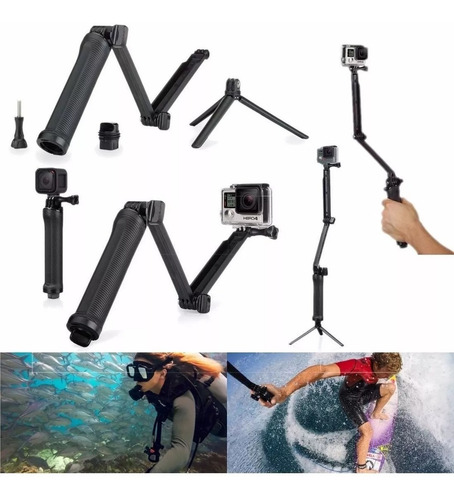 Bastão Dobrável 3 Way Boia Gopro Hero 5 6 7 Black Caixa