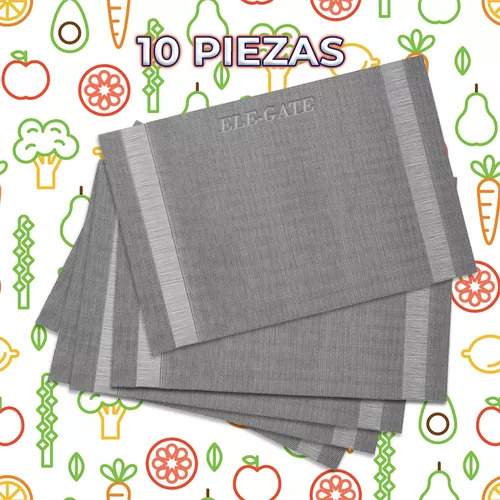 Juego Manteles Cubiertos 10 Piezas Individuales Mesa Comedor Color Gris Lisa Ele-Gate