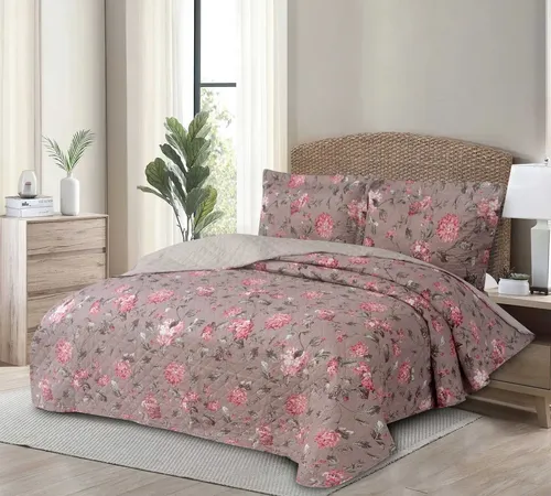 Kit Cobre Leito Casal 3 Peças Estampado Colcha Dupla Face