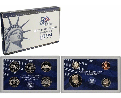 1999 S Proof Set Dolar Rara Ms 9 Monedas Eeuu State Quarters