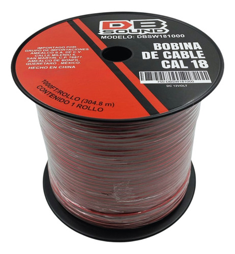 Bobina Cable De Bocina Db Sound Calibre 18. 304.8 Metros