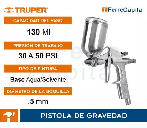 PIPI-400 PISTOLA PARA PINTAR RETOQUES 45PSI ABANICO 10CM VASO ALUMINIO  130ML VISCOSIDAD BAJA 11098, Pistola para pintar de gravedad