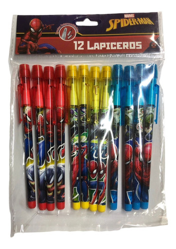 12 Lapiceros Con Punta Intercambiables Color Spider-Man