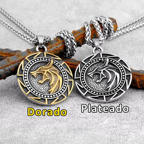 2 Amuletos Medallón Collar Acero Inoxidable The Witcher Lobo