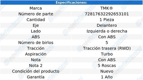 Maza Del Izquierda O Derecha 435i 3.0l 6 Cil 14 Al 16 Tmk