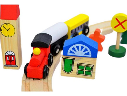 Tren De Madera Con Riel, 48 Piezas Sin Control Remot