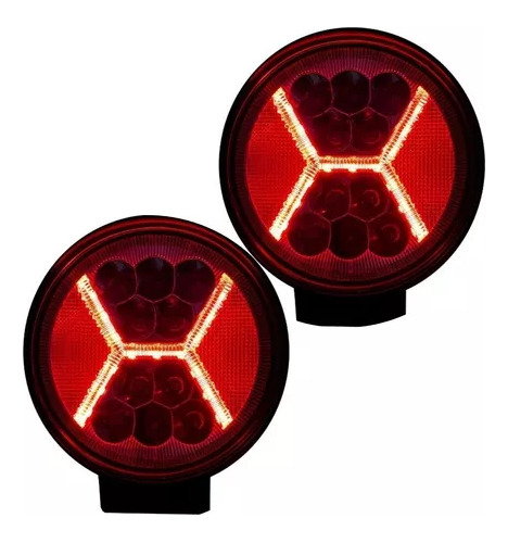 2 Faro Led Redondo 12 Led Blanco Cruz Rojo 4 Pulgadas