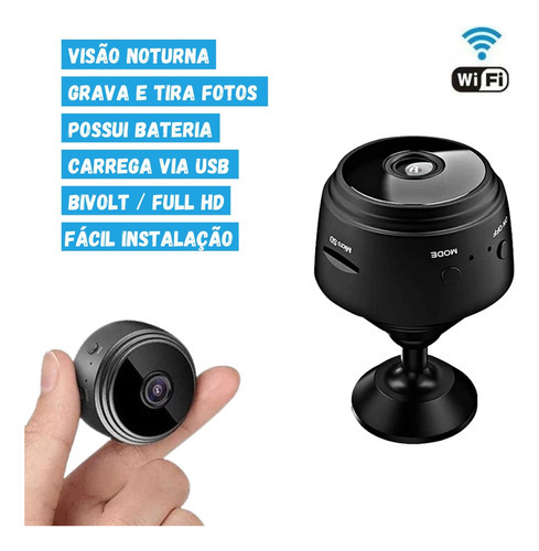 Mini Câmera Espiã Wifi Full Hd Discreta Visão Noturna A9