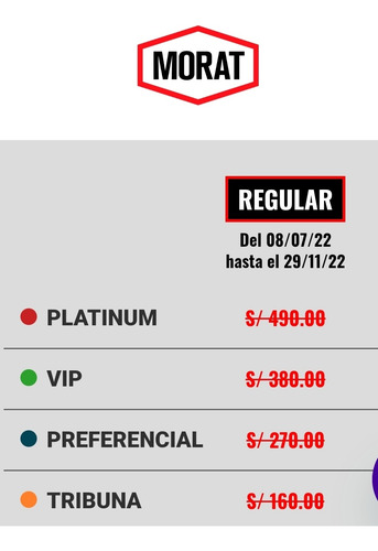 Imagen 2 de 2 de Morat Lima 01 De Dic - Zona Tribuna