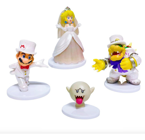 Set 4 Figuras Super Mario Bros Odyssey Boda Peach & Bowser