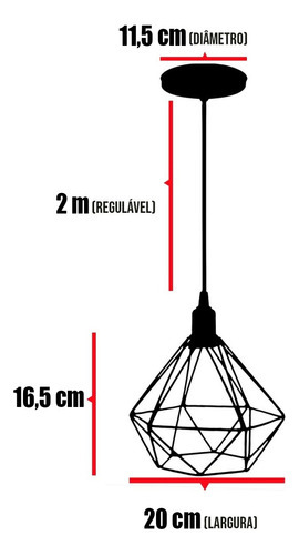 2 Pendentes Aramado Diamante P Cabo Cristal 2 Mt Cobre Rose