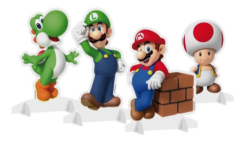 Personagens Decorativos Super Mario, C/4 Unidades - Oficial