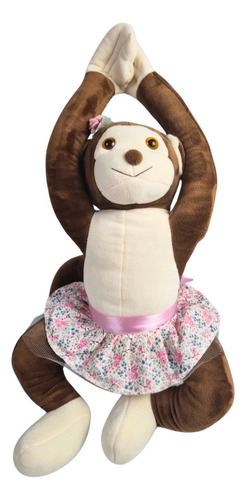 Macaquinho Com Vestido De Pelúcia Brinquedo Abraçadinho Cor Chocolate