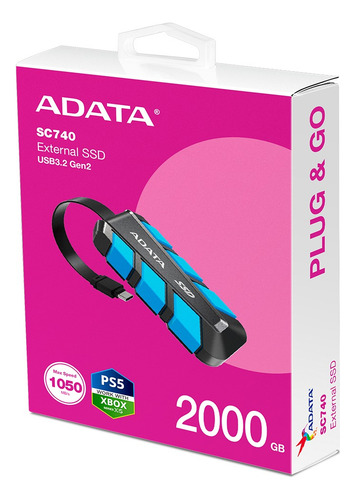 Unidad Solida Externa Adata Sc740 2tb Usb 3.2 (usb-c) Color Azul