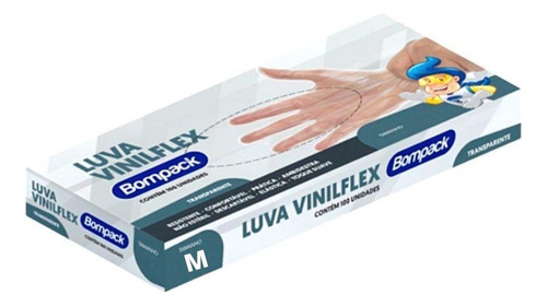 Luva De Vinilflex S/pó Bompack C/100 Un - M - Transparente