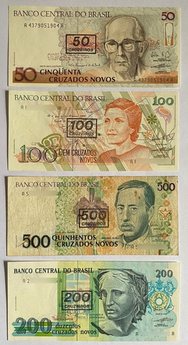 4 Billetes Brasil Cruzeiros Remarcados, Bl235