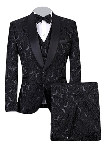 Traje Jacquard 3 Pieza Para Hombre 1 Boton Chal Solapa