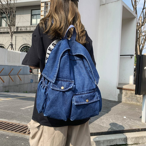 Waterproof Denim Backpack With Double Pockets