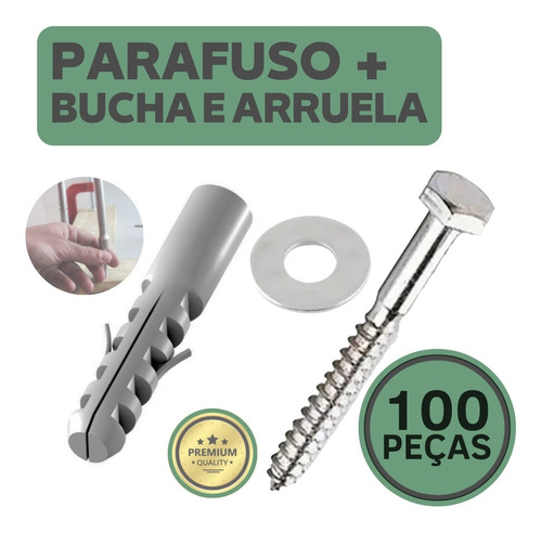 Parafuso Sextavado Rosca Soberba + Bucha 8mm +arruela 100pç