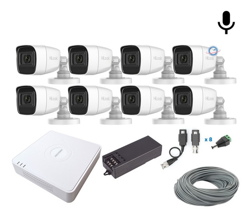 Imagen 1 de 7 de Kit Cctv 8 Cámaras 2mpx Micrófono, Dvr 8ch, Utp, Conectores