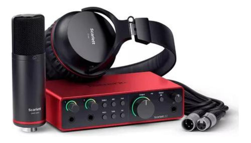 Kit de interfaz de audio Focusrite Scarlett 2i2 Studio de cuarta generación, color rojo