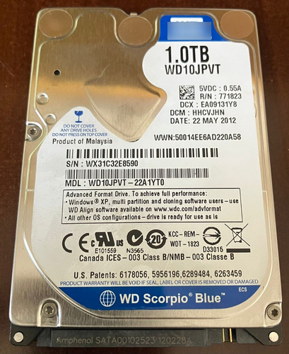 Western Digital Scorpio Blue 1tb (wd10jpvt) Portatil