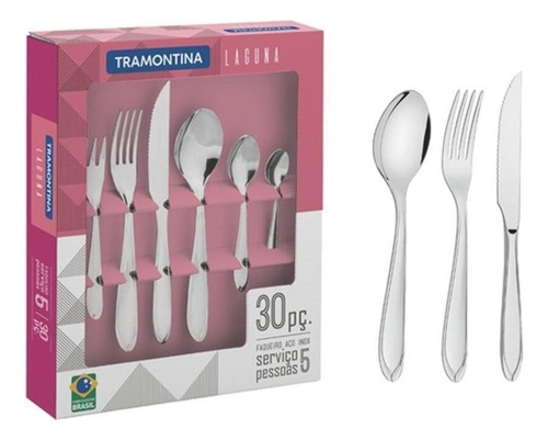 Faqueiro Jogo De Talheres Laguna 30 Peças Tramontina Cor Prata