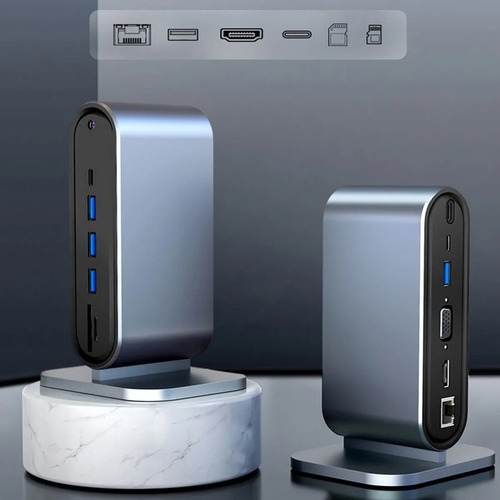 Imagen 4 de 10 de 12 En 1 Hub Usb C Hdmi 4k Vga Sd Rj45 Jack 3.5 Para Mac iPad