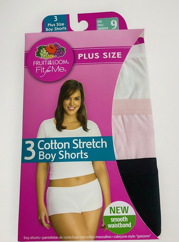 Pantaletas Boy Shorts Fruit Of Loom Plus Size Cotton Stretch