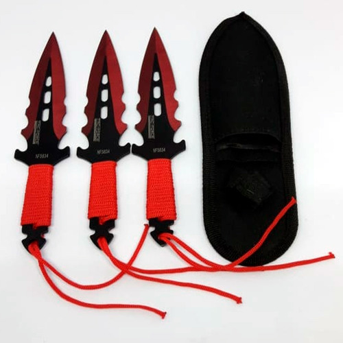 Set Cuchillos Lanzador X3 Kunai Red Ninja Con Funda
