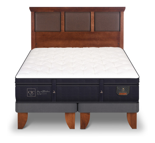 Cama Europea Super Premium 2p Bd Respaldo New Torino Caramel Azul