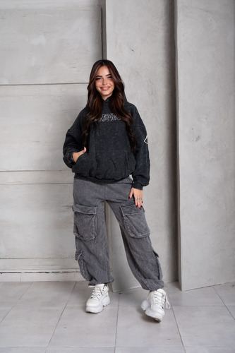 Jogger Oversize Mujer Cargo Algodon Friza Abrigado Dama