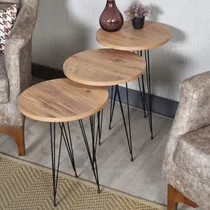 Comprar Juego De 3 Mesas Auxiliares Redondas De Madera Y Metal