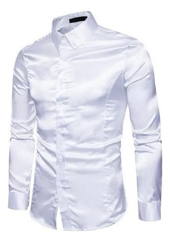 Camisa De Vestir De Hombre Brillante Con Mangas De Satén