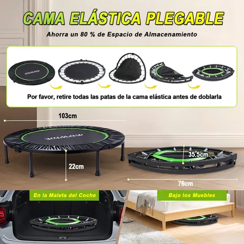 ONETWOFIT 48 Rebound Trampoline for Adults, Silent Mini Trampoline for Outdoor Indoor Exercise, Fitness Trampoline with Bounce Bungee (48-with Handle-Green