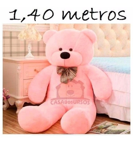 Urso Rosa Grande De Pelucia 1,40 Mts 140cm Com Gravata Rosa