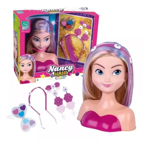 Boneca Busto Nancy Hair Faz Penteados E Maquiagem -supertoys