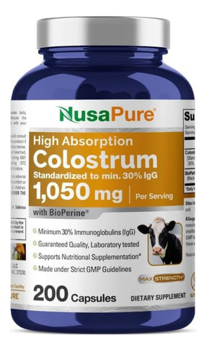 Calostro Bovino En Capsulas Colostrum 1050 Mg 30%ig 200ct