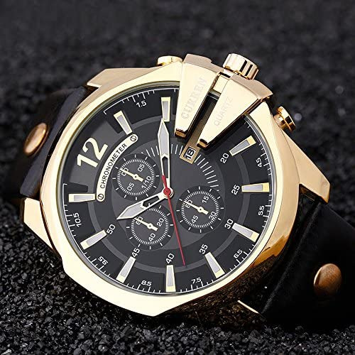 RelĂłgios Masculinos Luxo Data Ouro Pulseira De Couro Moda M