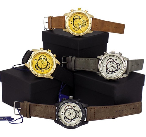 Kit 4 Relógios Masculino Dourado Original Promoção + Caixa