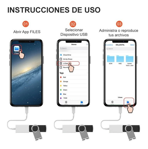 Imagen 3 de 3 de Adaptador Otg Lightning A Usb iPhone iPad