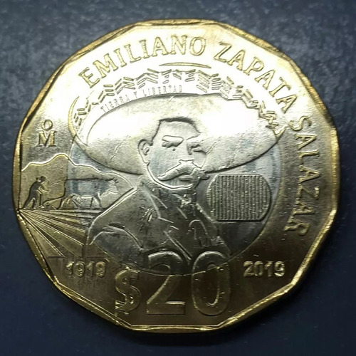 Moneda Mejico 20 Pesos Año 2019 Bimetalica Emiliano Zapata