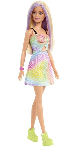 Imagem 1 de 9 de Barbie 2022 Fashionistas Doll 190 Loira Mecha Lilás 