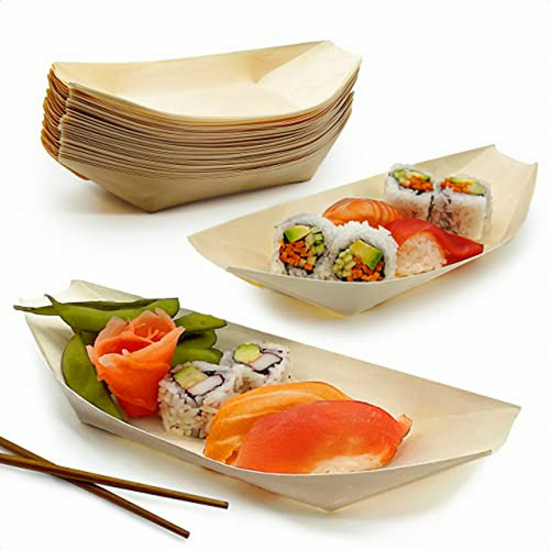 Paquete De 50 Botes De Sushi Biodegradables Extra Grandes De