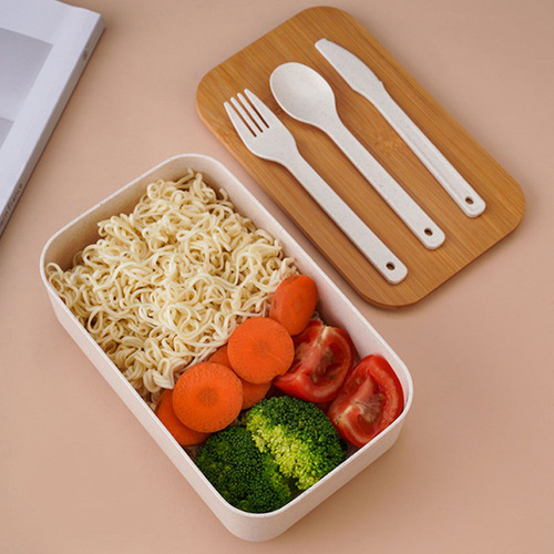 Funda De Bambú Japonesa Bento Con Tapa De Madera De Bambú, 2