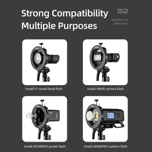 Zz Godox S2 Bowens Mount Flash Flash Tipo S Soporte Led
